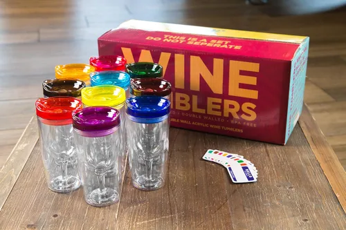 Miniatura 6 de STRATA CUPS Vaso de vino aislado con tapa (juego de 10) calcomanías de nombre – Copas de vino de plástico acrílico para exteriores, vasos de 10