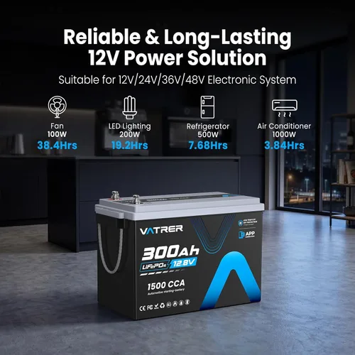 Miniatura 6 de Batería LiFePO4 de 12V 300Ah con corte de baja temperatura, BMS de 200A incorporado, salida de potencia máxima de 2560W, batería de ciclo profundo