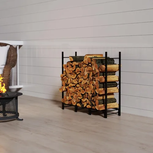 Miniatura 8 de C-Hopetree Estante de leña de 4 pies para interiores y exteriores, soporte ajustable de metal para chimenea, organizador de almacenamiento de pila