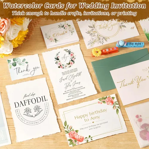 Miniatura 6 de 70 hojas de papel de borde deckled de 4 x 6 pulgadas, hojas de papel texturizado hecho a mano de 300 GSM, papel de acuarela imprimible a granel
