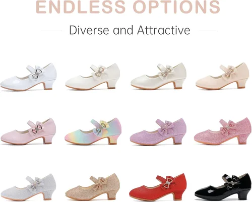 Miniatura 7 de Dufannie Zapatos de vestir para niñas, zapatos planos de princesa Mary Jane con diseño de flores para bodas, fiestas, con purpurina para niños