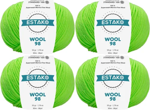 Miniatura 28 de Estako Lana 98 100% Lana Merina Superwash Lana Media Lana Lana Suave Tejido y Crochet Hilo 1.76 oz (50gr) 98 yds (295.3 ft) (6147 - Off White)