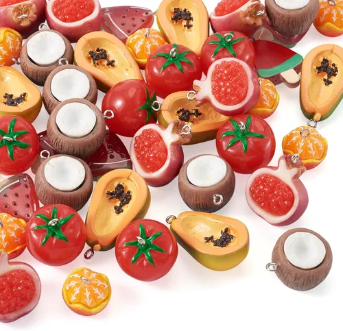 Miniatura 22 de Cheriswelry 10 dijes de fruta naranja, de resina, coral, lindos colgantes, adornos colgantes con lazo de hierro de 0.99 a 0.98 pulgadas, decoración