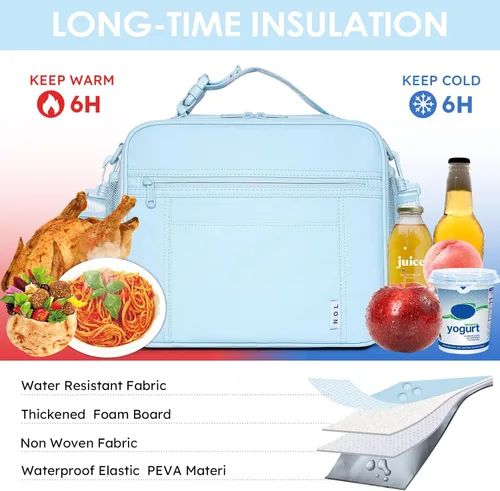 Miniatura 4 de NOL Bolsa de Almuerzo para Niños - Lonchera para niños de 3 años en adelante, reutilizable, aislada, con cierre de cremallera, asa de hebilla, Azul
