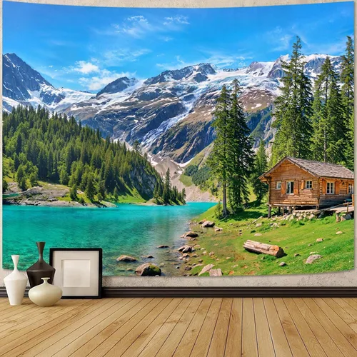 Miniatura 49 de Zussun Tapiz de Bosque Natural de Montaña Tapiz Verde de Pino Luz Solar Selva para Dormitorio Estético Planta Paisaje de Montaña Tapices Pequeños
