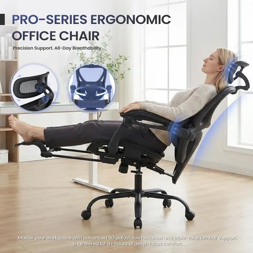 Miniatura 7 de MALOL Silla de oficina ergonómica de malla con reposapiés, silla ejecutiva de escritorio de computadora con respaldo alto con reposacabezas