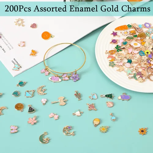 Miniatura 2 de SANNIX 200 dijes de pulsera para fabricación de joyas al por mayor a granel para hacer pulseras de esmalte chapados en oro, colgantes para hacer
