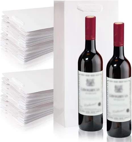 Miniatura 8 de Yeaqee Paquete de 50 bolsas de vino para botellas dobles de vino, regalos de 6.6 x 3.6 x 13.8 pulgadas, bolsas para botellas de manualidades, bolsas