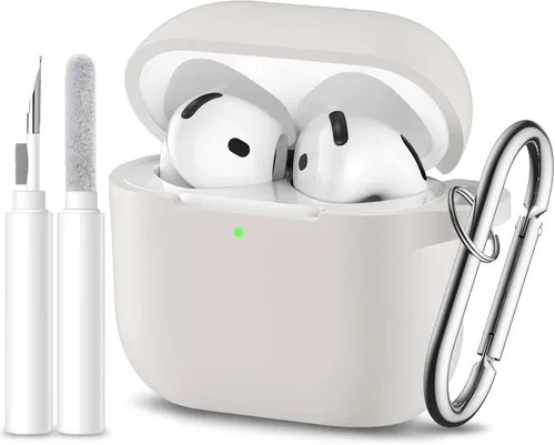 Miniatura 29 de Funda protectora completa de silicona suave para AirPods 4 con llavero y kit de limpieza, compatible con Apple Airpods 4 para mujeres y hombres