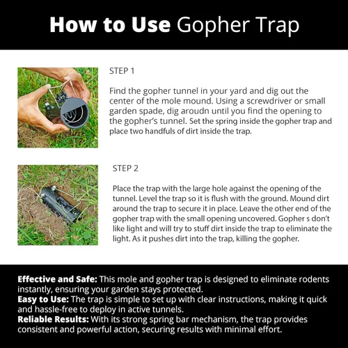 Miniatura 5 de Trampa para roedores Gopher para control de plagas, diseño de agujero negro de plástico resistente reutilizable