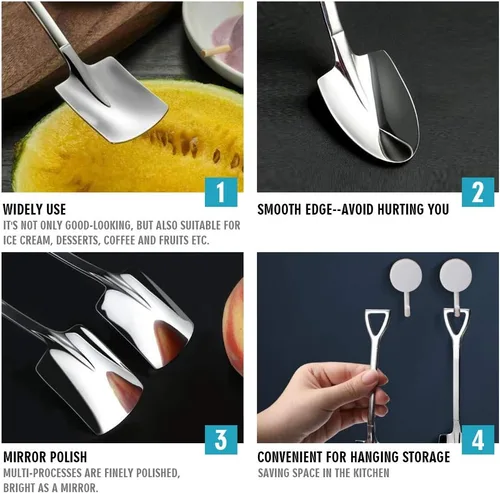 Miniatura 4 de Juego de cucharas de pala – 2 cucharas de postre de acero inoxidable para helado, café, té