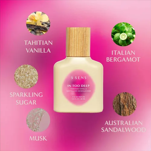 Miniatura 3 de 5 SENS In Too Deep Eau de Parfum - Espray de viaje (0.3 fl oz), fragancia fina limpia y duradera - Gourmand con vainilla de Tahití, bergamota