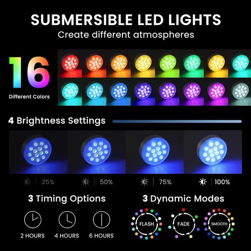 Miniatura 2 de LOFTEK Luces LED sumergibles con control remoto, 13 luces LED recargables para piscina enterrada sobre el suelo, IP68 impermeable 16