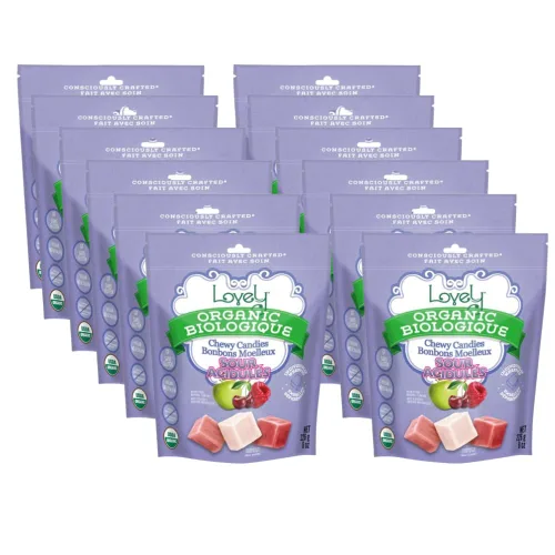 Miniatura 8 de Caramelos masticables orgánicos ácidos, bolsa de 5 onzas, sabor a frambuesa, manzana y cereza, sin HFCS, gluten o ingredientes falsos, 100% veganos