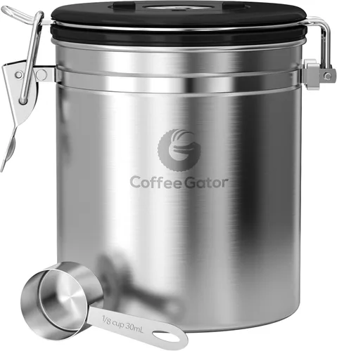 Miniatura 15 de Coffee Gator - Recipiente hermético de café de acero inoxidable de 22 oz para almacenamiento de alimentos en la cocina con rastreador de fecha, Gris