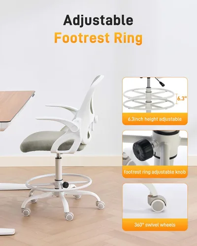 Miniatura 6 de LukkDys Silla de dibujo con respaldo multiajustable 4D, silla de oficina alta de 19.7 a 27.6 pulgadas de altura, silla de escritorio ergonómica