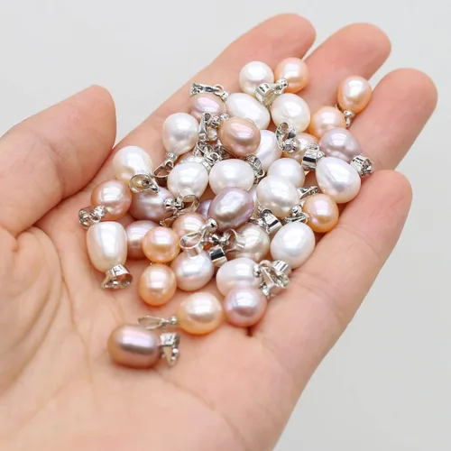 Miniatura 6 de LE SKY 10 colgantes de perlas naturales, forma de arroz, cultivadas AAA, de agua dulce, de color mixto, perlas colgantes para fabricación de joyas