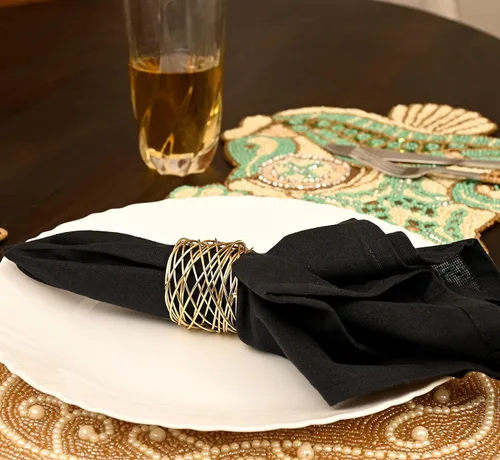 Miniatura 6 de ALPHA Living HOME Juego de 12 servilleteros dorados de alta calidad, 100% metal, decoración de mesa resistente al óxido, servilleteros con hebillas