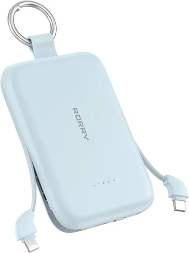 Miniatura 8 de RORRY Cargador portátil, batería externa de 5000mAh con cables incorporados, paquete de batería de llavero de viaje para iPhone 17/16/15/14/13/12