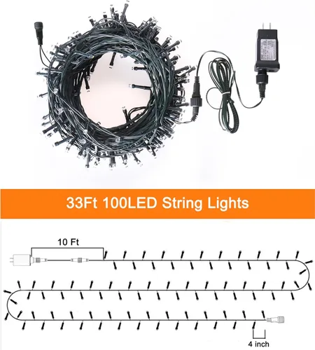 Miniatura 6 de Blingstar - Luces de Navidad de Cadena de Luces de Color, 33 pies, 100 LED, impermeables, multicolor, luces parpadeantes de 8 modos, 30 V