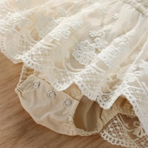 Miniatura 74 de Sasaerucure Traje de verano para bebé niña, sin mangas, mameluco de encaje tutú, mameluco de una pieza con volantes