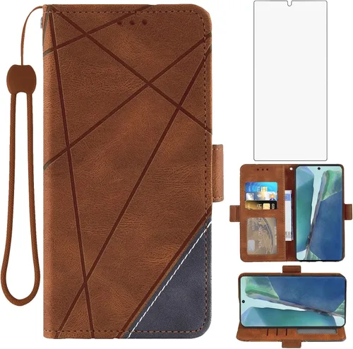 Compatible con Samsung Galaxy Note 20 Glaxay Note20 5G - Funda tipo cartera de vidrio templado, protector de pantalla con tapa, tarjetero y soporte