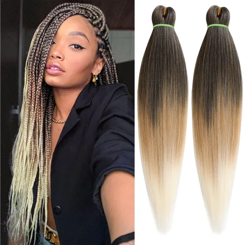 Miniatura 15 de Leeven 26 pulgadas, 2 paquetes de cabello trenzado color lila claro preestirado, cabello trenzado lavanda preestirado, extensiones de cabello