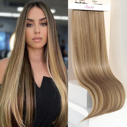 Miniatura 18 de REECHO Extensiones de cabello con pinzas, extensiones de cabello grueso y largo, extensiones de cabello sintético ligero para mujer, 24 pulgadas a