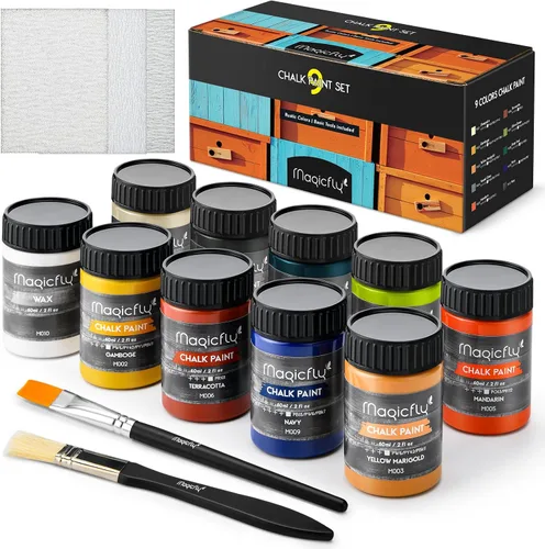 Miniatura 10 de Magicfly Juego de 15 pinturas a la tiza para muebles, 9 colores con acabado ultramate, juego de pintura acrílica para manualidades