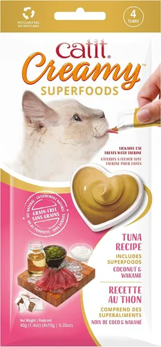 Miniatura 15 de Catit Creamy Superfood Lickable Cat Treat - Golosina hidratante y saludable para gatos de todas las edades, surtido, paquete de 8