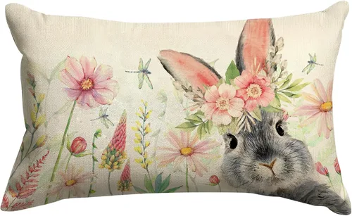 Miniatura 12 de GOOESING Fundas de almohada de Pascua de 12 x 20 pulgadas, funda de cojín de lino para sofá, decoración del hogar