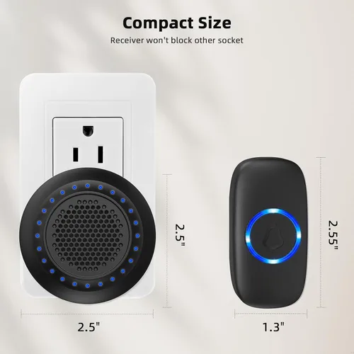 Miniatura 9 de Campanas de puerta inalámbricas para hogares, kits de timbre con 1 transmisor, 1 receptor, funcionamiento impermeable a un rango de 1000 pies, 48