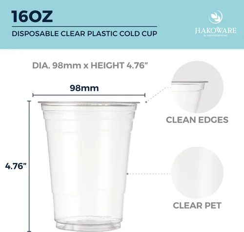 Miniatura 2 de HAKOWARE de Harvest Pack, 1000 unidades, vasos de plástico ultra transparentes de 16 onzas, vasos desechables para fiestas de boda, vasos