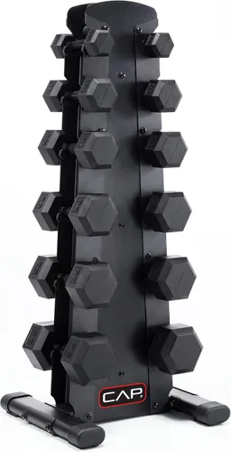 Miniatura 28 de CAP Juego de mancuernas hexagonales con revestimiento de goma con estante de almacenamiento, opciones de 100 a 210 libras, almacenamiento compacto