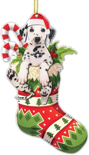 Miniatura 11 de Adorno acrílico plano de Navidad para perro de montaña bernés, adorable cachorro de montaña bernés en calcetín con bastones de caramelo, decoración