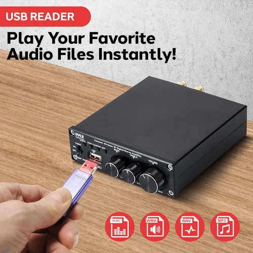 Miniatura 5 de Pyle Amplificador de potencia estéreo inalámbrico de 2.1 canales - Mini amplificador Bluetooth de 200 W con reproductor USB, entrada RCA, salida
