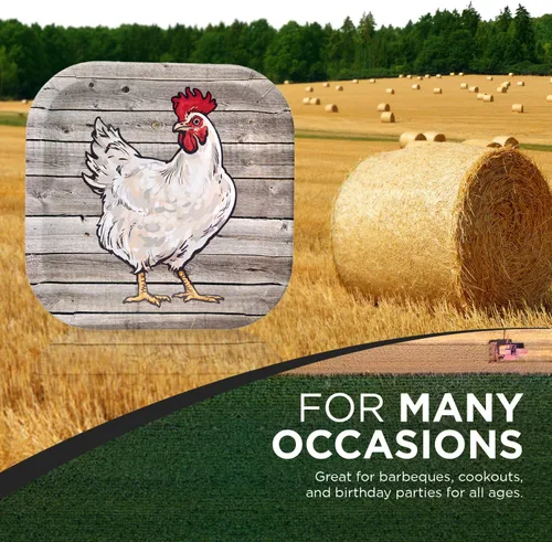 Miniatura 3 de Havercamp 8 platos de fiesta de madera de granero Papel temático de madera para picnics y fiestas Plato de pollo cuadrado de 9 pulgadas