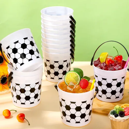 Miniatura 4 de Mifoci 10 cubos de fiesta de fútbol con asa, cubos de plástico de 34 onzas, recipientes de bebidas para aperitivos, dulces, palomitas de maíz