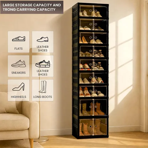 Miniatura 5 de Organizador de Zapatos Plegable Caja de Almacenamiento, Estante de Zapatos Plegable Portátil Extra Grande para Closet, Caja de Almacenamiento
