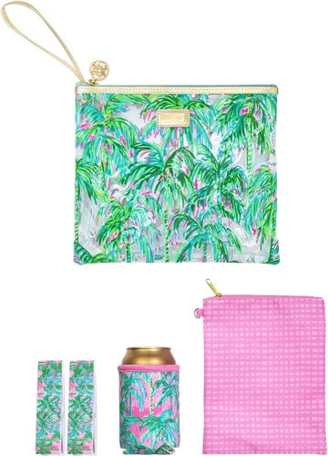 Miniatura 12 de Lilly Pulitzer Funda de vinilo resistente al agua para la playa, bolsa con cremallera incluye protector de bebidas, funda pequeña y clips para toalla