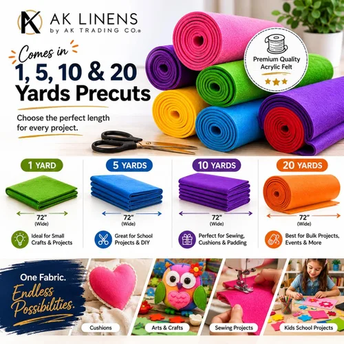 Miniatura 3 de AK Trading CO. Tela de fieltro acrílico de 72 pulgadas de ancho y 1/16 de pulgada de grosor para artes y manualidades, cojines y acolchado