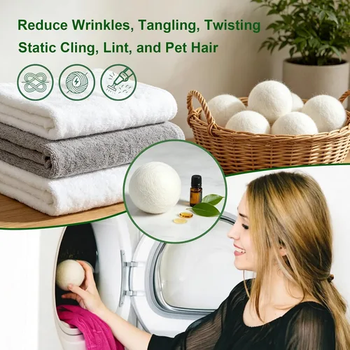 Miniatura 6 de KINTOR Wool Dryer Balls XL 6 Pack, 100% New Zealand Wool Organic Fabric Softener, Hypoallergenic Baby Safe Unscented, Chemical Free Reduce Wrinkles