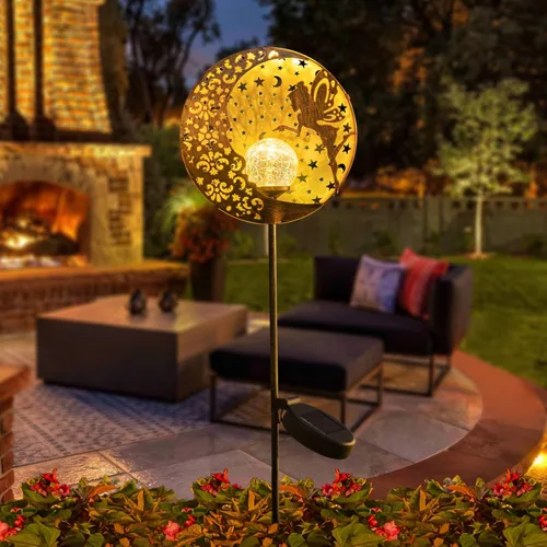 Miniatura 6 de Tryme Luces solares de jardín de hadas, estaca de globo de cristal con estrella de luna, luces decorativas impermeables para exteriores, patio