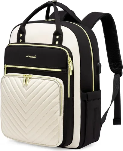 LOVEVOOK - Mochila portalaptop para mujeres, mochila de trabajo de moda con puerto USB, mochilas impermeables para el trabajo., negro, beige beige