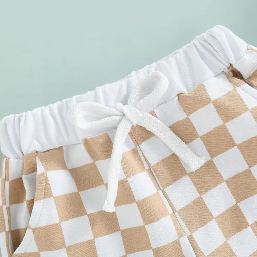 Miniatura 5 de Pantalones cortos de verano para bebé, con estampado a cuadros, de algodón, casuales, cintura elástica, pantalones cortos para correr