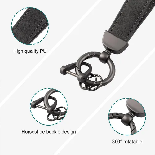 Miniatura 3 de Kewucn Llavero de Cuero Genuino para Automóvil, Portallaves Universal de Metal Resistente para Automóvil con Anillo en D Antipérdida para Hombres