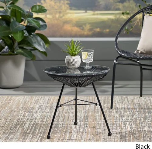 Miniatura 4 de Great Deal Furniture Christina - Mesa auxiliar moderna de ratán sintético para exteriores con parte superior de vidrio templado, color negro
