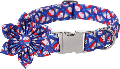 Miniatura 12 de Lionet Paws Collar de primavera para perro con lazo marinero, suave, cómodo, ajustable, lindo collar de margaritas para perros grandes, cuello de 16