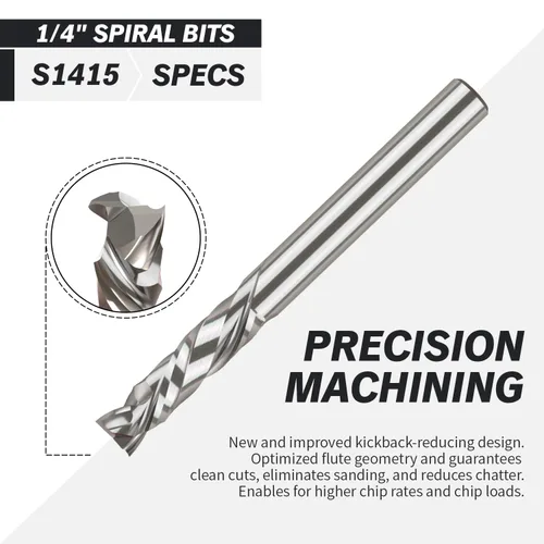 Miniatura 4 de ZahyoX PRO - Broca de compresión en espiral CNC de 1/4 de pulgada, molino de extremo CNC de compresión hacia arriba y abajo, vástago de 1/4