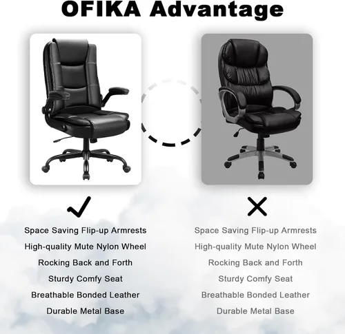 Miniatura 6 de OFIKA Silla de escritorio de oficina de cuero, silla de oficina ergonómica con soporte lumbar, silla de computadora, silla ejecutiva de cuero